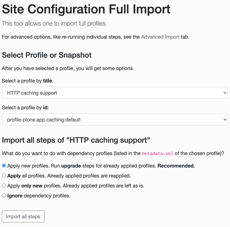 Site Configuration Full Import for HTTP caching support